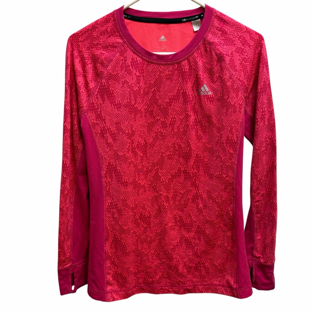 Adidas ClimaWarm Pink Pattern Performance Running Top Long Sleeve